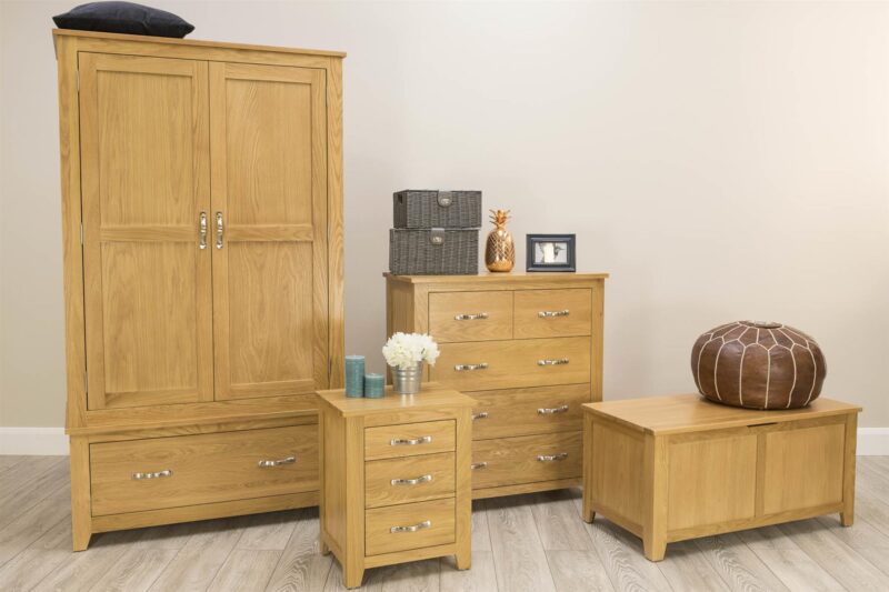 Ninaka Solid Oak Double Wardrobe – 1 Drawer Storage - Image 8