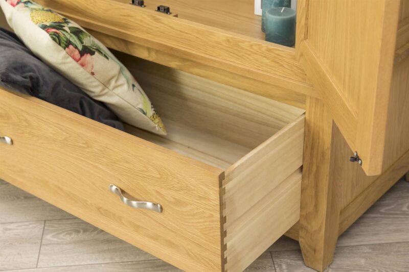 Ninaka Solid Oak Double Wardrobe – 1 Drawer Storage - Image 5